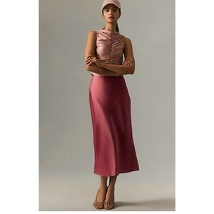 Anthropologie | The Elyse Slip Midi Skirt Rose/Pink Size XL NWT 100% Viscose